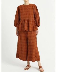 Buykud NWT Linen Blend Plaid Loose T Shirt & Loose Pants Two Piece Set 2X